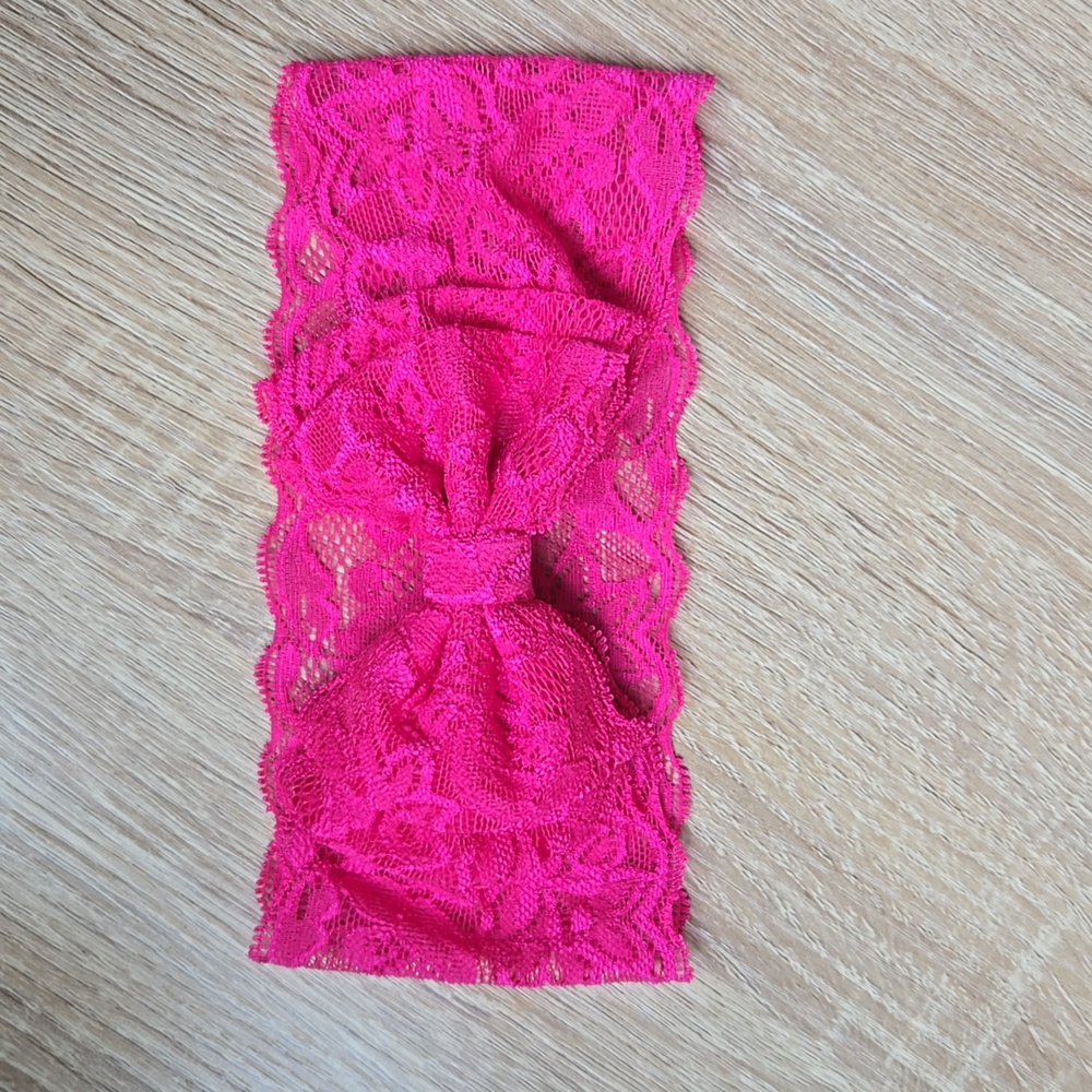 Hot Pink Lace Bowknot Headband Elastic Bow Headwrap Baby Girl Toddler Hairband